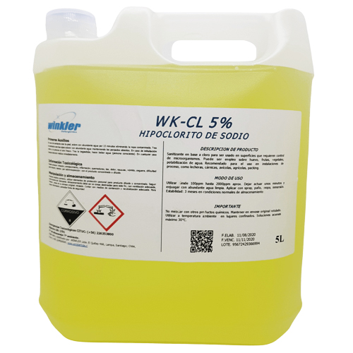 [LIQCLOHIP010] Cloro hipoclorito de sodio al 5% 5 litros WINKLER WK-CL5