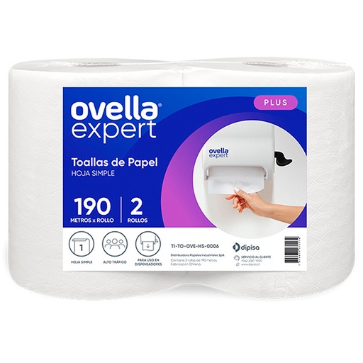 [PAPTOAJUM025] Toalla de papel una hoja Ovella pack 2x190 m