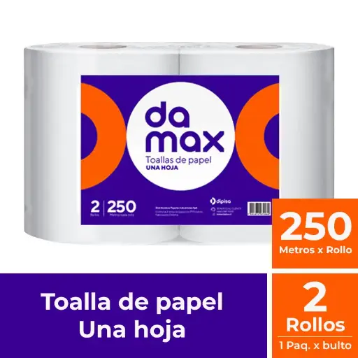 [PAPTOAJUM035] Toalla de papel una hoja Damax pack 2x250 m 