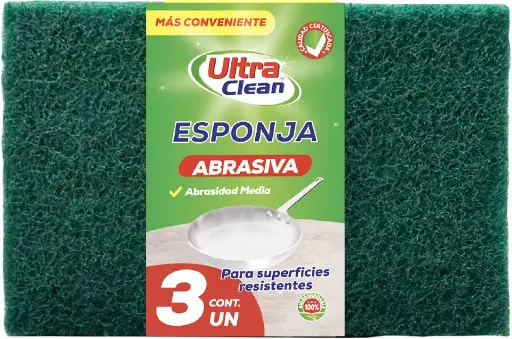 [ARTASEVAR032] Esponja abrasiva verde 15x10x0.8 cm Ultra Clean pack 3 uds.