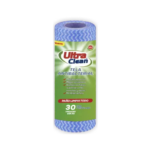 [TELANTIBAC1040] Paño tela antibacterial 20x30 cm Ultra Clean rollo prepicado 30 un.