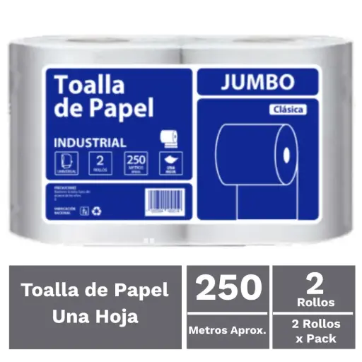 [PAPTOAJUM055] Toalla de papel una hoja jumbo pack 2x250 m