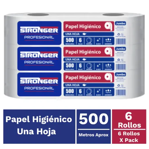 [PAPHIGJUM045] Papel higiénico jumbo Stronger una hoja pack 6x500 m